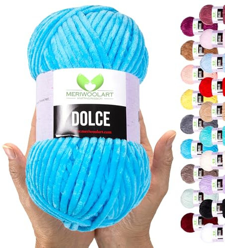 MeriWoolArt Chenille Garn zum Stricken und Häkeln Dunkel Türkis - 100 g und 120 m Samt-Wolle - 100% Flauschige Polyester Strickgarn für Amigurumi Kissen Decken weiche Kleidung Geschenke