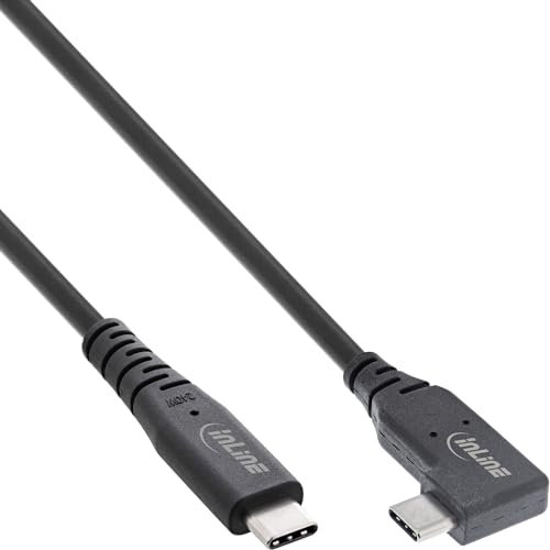 InLine USB4 Kabel, 240W USB-C auf USB-C Ladekabel, einseitig gewinkelt, PD 3.1, 40 Gb/s, 8K@60Hz, Thunderbolt 3, für Bildschirme, Festplatten, Grafikkarten, Smartphones und mehr, 1m, schwarz, 35911I