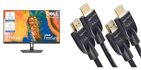Dell S2721NX 27 Zoll Full HD (1920x1080) Monitor, 75Hz, IPS, 4ms, AMD FreeSync & Amazon Basics Hochgeschwindigkeitskabel, Ultra HD HDMI A 2.0