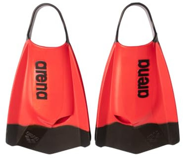 Arena Unisex Adult Powerfin Pro II Swim Training Fins Men and Women Silicone Short Blade Flippers Left/Right Customized, Red/Black, Size 9.5-10.5