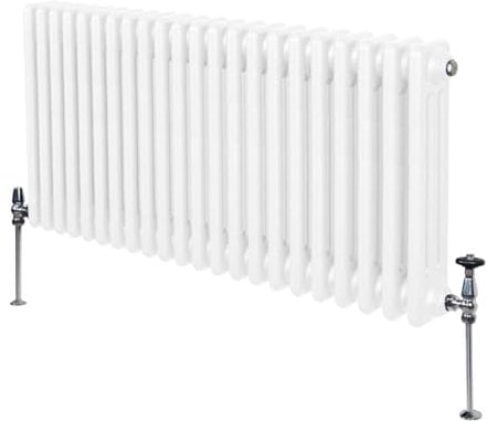 Radiador Tradicional Horizontal de 3 Columnas 600mm x 1012mm | Blanco | Acero | Montado en pared | Kit de fijación y soportes + Cepillo de limpieza GRATIS | Calefacción estufa calefactor