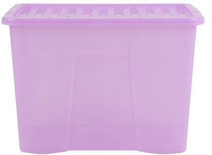 Wham Crystal 80 Liter Storage, Heavy Duty Plastic Storage Box With Lids Home Office Stackable Nestable, Large Storage Boxes With Lids 60 x 40 x 42 cm - Tint Lilac (Pack of 3)