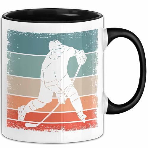 Eishockey Spieler Geschenk Tasse Vintage Ice Hockey Retro Hockey (Schwarz)