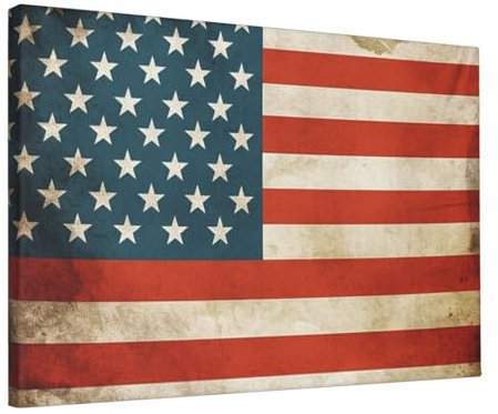 Leinwand-Wandkunst, Gemälde, Vintage, amerikanische USA-Flagge, Bilder, Kunstwerk, Fotodrucke, moderne Wanddekoration, Poster, gerahmt, fertig zum Aufhängen, für Küche, Badezimmer, Büro,