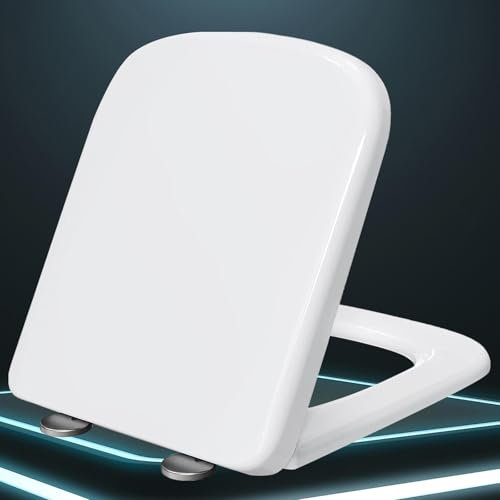 WC Sitz mit Absenkautomatik Toilettendeckel Quick-Release Abnehmbare Eckig Toilettensitz Duroplast Wc Deckel Klodeckel Top-Installation Abnehmbar,white-36 * 44cm