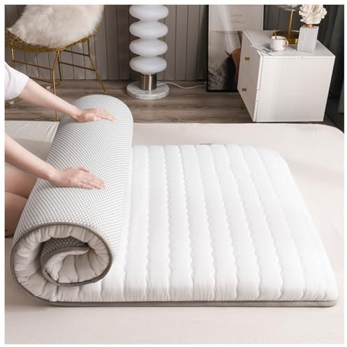 HUMAJORY Japanische Bodenmatratze, Futon-Matratze, Faltbare Rollmatratze, Matte, Isomatte, Schlafsaal, Liege, Kissen, Bett for Outdoor, Indoor, Camping, Gästeauto(White,120x200cm)
