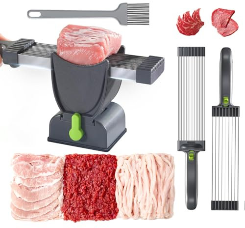 Headscents Manual Meat Slicer, Stainless Steel, Green, 17 IN 1, Thickness Adjustable 2-4 mm, Dishwasher Safe, Fresh Beef Pork Lamb