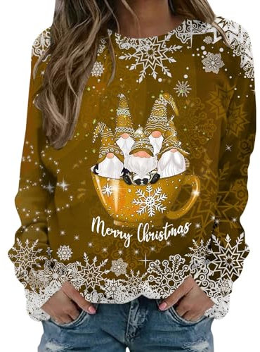 Weihnachtspullover Damen Sweatshirt Oversize Sweatshirt für Damen Mode Muster Jumper Atmungsaktiv Pullover Rudolph Rentier Elfe Tunika Hässliche Kostüm Winterpullover+Damen Weihnachts Oberteil Damen