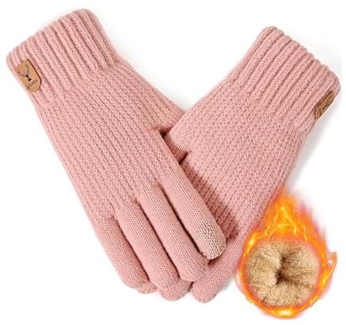 Yemlarey Winter Handschuhe Herren Damen Warme Touchscreen Strickhandschuhe mit Dicke Fleece Flauschige Fäustlinge fur männer Frauen (Rosa-ST, Damen)