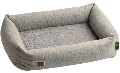 HUNTER Orthopädisches/Ergonomisches Hundesofa TROSA, orthopädisch mit Memoryschaum, recycelte Materialien, Strukturstoff & Teddyplüsch, Bezug abnehmbar, Farbe: grau, Größe: L