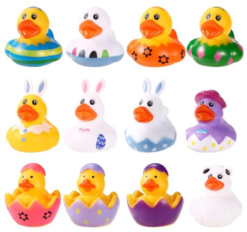 12St Oster Gummienten, Mini Osterhasen Gummienten Badespielzeug Enten für Kinder Gummiente Spielzeug Süß Badewannen Spielzeug Enten zum Füllen von Osterkörbchen Partygeschenke