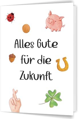 PICTALOO Karte - Alles Gute für die Zukunft, Karte Abschied mit Glückssymbolen, Viel Glück Karte Jobwechsel, Verabschiedung Ruhestand Rente, Abschiedskarte Kollege, Daumendrücken Wünsche Glück
