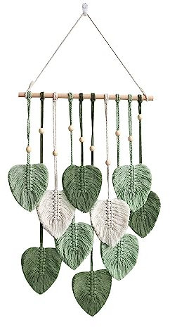Comius Sharp Tapiz de Hojas de Macramé, Tapiz Tejido con Hojas de Bohemia, Hoja de Macramé Hecha a Mano, para Dormitorio, Habitación Infantil, Decoración de Pared, 40 x 90 cm (Verde)
