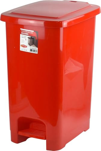 LAVV HOUSEWARES LTD Slim 60 Litres Plastic Pedal Bin for Home and Kitchen Rubbish Waste (Red)