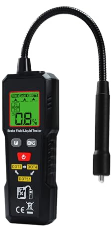 Digital Brake Fluid Tester with Corrosion-Resistant Gooseneck Probe Checking for DOT3 DOT4 DOT5.1 Car Diagnostic Testing Tool with Color-Coded LED, Buzzer Alarm, Data Hold and Lighting for Auto Care