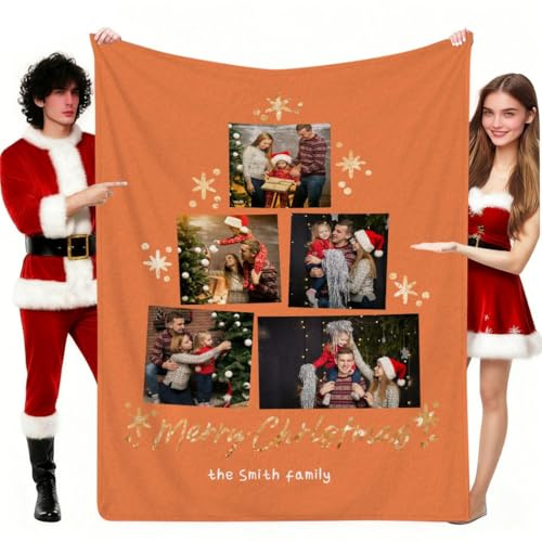 Muewent Personalisierte Bild-Decken, individuelle Decke mit Fotos, 5 Fotos, Collage, individuelle Überwurfdecke für Familie, Vater, Mutter, Geschenke für Geburtstag, Weihnachten