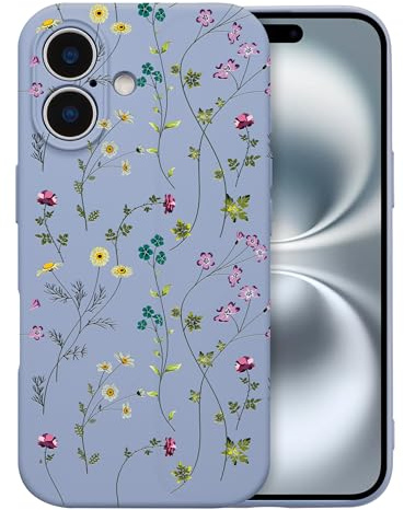 RALEAVO Case for iPhone 17, Cute Flower Silicone Floral Slim Cover, Grey | For iPhone 17 Liquid Silicone Phone Case, for Girls Women Aesthetic Flowers Shockproof Protective Soft Cover