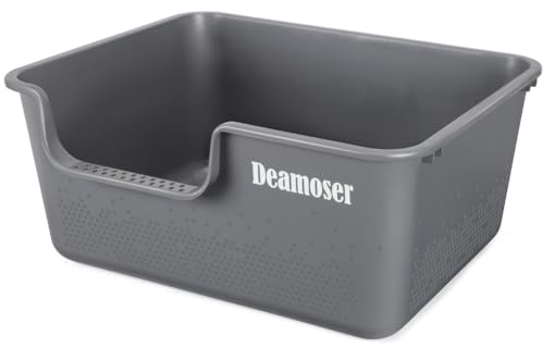 Large Cat Litter Tray, Open Top Anti-Splash Litter Box with Low Entry 50x39x22cm, Non-Stick Easy Clean Cat Litter Box for Kittens/Medium Cats(Grey)
