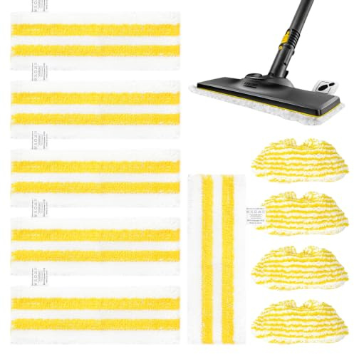 Rankomu 10 Pack Microfibre Pads Compatible with Karcher EasyFix Steam Cleaner SC1 SC2 SC3 SC4 SC5 – 6 Floor Nozzle Pads + 4 Hand Nozzle Pads – Washable & Reusable Steam Mop Accessories