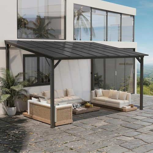 Amopatio Terrassenüberdachung Freistehend 4,2 x 3m, Terrassendach mit 6mm Doppelstegplatten aus Polykarbonat, UV-Schutz & Regenfest, Robuste Stahlkonstruktion Pavillon für Garten, Terrasse, Schwarz