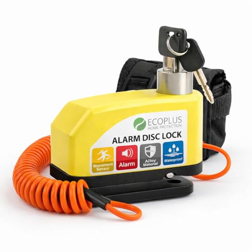 Bloccadisco Moto con Allarme 110 dB – Blocca Disco per Moto e Scooter, Antifurto Impermeabile Rinforzato, Lucchetto con Sensore di Movimento per Bici e Motorino, Cavo Promemoria 1,5 m e 2 Chiavi