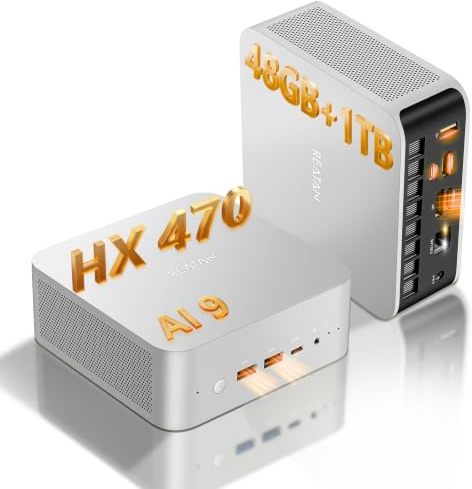 Reatan X8 mini PC, with Ryzen AI 9 HX470 Crucial 48GB DDR5 RAM,1TB SSD | Radeon 890M,WiFi7/BT5.4,OCuLink,Dual USB 4/HDMI 2.1/DP2.0,8K Quad-Display,2.5GbE for Home, Business