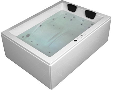 Supply24 since 2004 Whirlpool Badewanne Olymp Profi – Luxus Whirlpool für 2 Personen mit 24 Massagedüsen, LED, Ozon & Bluetooth-Radio (Weiß, 180x140 ohne Armaturen rechte Eckmontage)