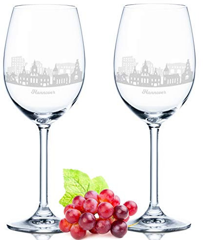 GRAVURZEILE Leonardo Weingläser mit Gravur - Skyline Hannover im Set - Hochwertige 360° Lasergravur - schönes Geschenk als Andenken, Souvenir oder für Sammler & Weingenießer zum Geburtstag