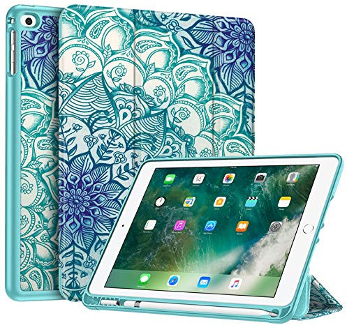 Fintie SlimShell Hülle für iPad 9.7 2018/2017 / iPad Air 2 2014 / iPad Air 2013 mit stifthalter - Superleicht Soft TPU Rückseite Abdeckung Schutzhülle, Auto Schlaf/Wach, Smaragdblau