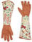 Ruibo Gartenhandschuhe mit Rosenmotiv, Leder, dornensichere Gartenhandschuhe mit durchstichfestem langen Ärmeln, Polyester-Druck, für Brombeer-Pflanzen, Rosenbusch, Damen