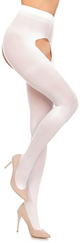 GLAMORY Damen Ouvert Strumpfhose, Weiß, M Große Größen EU