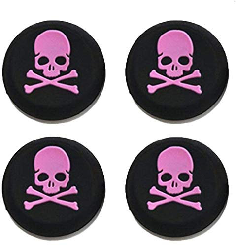Silikon-Daumenkappe für Joysticks, Thumbsticks, für PS4, PS3, Xbox One, PS2, Xbox 360, Game-Controller (rosa Totenkopf), 4 Stück