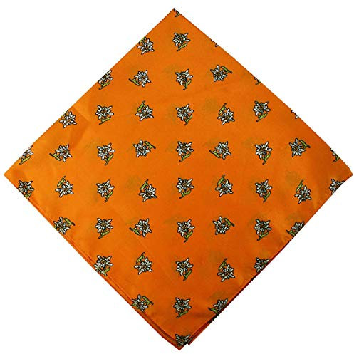 German Wear Trachtentuch Halstuch mit Edelweissmuster Nikituch 60x60cm, Orange
