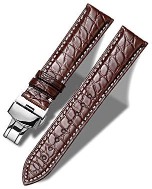 MUENShop Echtes Krokodilleder Uhrenarmband mit Faltschließe 12mm-24mm Schwarz Brauner Blau Alligator Ersatz Uhren Zubehör Poliertes Uhrenarmband für Männer/Frauen
