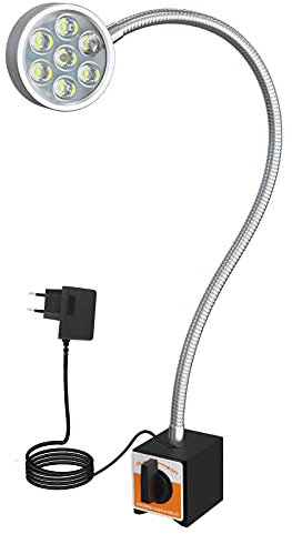 Magnetisches Arbeitslicht, 700 Lumen, 120 V, LED-Strahler mit 50.8 cm flexiblem Schwanenhals, verstellbarer Sockel für Drehmaschine, CNC-Fräse, Bohrmaschine, Werkbank, Industriebeleuchtung