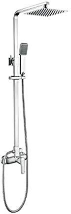 Ibergrif M17025 Duscharmatur Komplettset, Eckig Duschsystem ohne Thermostat, Duschgarnitur mit Regendusche Handbrause, Wanneneinlauf, Brauseschlauch, Duschstange, Chrom, Silber