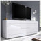 Meuble TV 2 Portes 2 tiroirs Blanc laqué Brillant - Matera - L 210 x l 43 x H 66 cm - Neuf