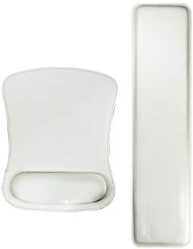 Cacoy PU-Leder-Mauspad mit Handgelenkstütze und Tastatur-Handballenauflage für Spiele, Büro, PC-Computer, Laptop, Ergonomischer Memory Foam, Rutschfeste Gummi-Handgelenkstütze (Cremeweiß)