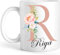 Mobile Stuff Personalised Floral Mug Initial with Name, Customised Gift for Mum, Dad, Kids or Girls, Printed Glitter, NOT Real Glitter, Tea Coffee Mug (11oz) (Rose)