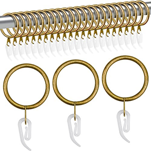 24 Set Metal Curtain Rings and Hooks Brass Rustproof Metal Drapery Ring 30mm Internal Diameter Hanger Ring Hook for Home Window Rod Decoration, Shower Curtains, Door Curtain