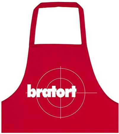 Dressfactor Grillschürze für Männer | Bratort | Grill-Schürze mit Spruch lustig BBQ Grillen Uni Farbe Rot