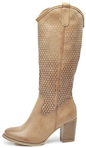 IF Fashion Scarpe da Donna Stivali Primaverili Estivi Punta Camperos Polpaccio G627 beige N.40