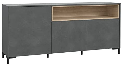 Newroom Sideboard Betonoptik Matera und Sonoma Eiche Kommode Modern - 172,6x78,2x41,4 cm (BxHxT) - Highboard Anrichte - [Sorrent.Three] Wohnzimmer Wohnstube