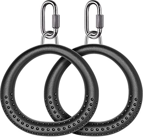 Dolibest 2PCS Round Trapeze Swing Bar Rings with Carabiners, Swingset Accessories Outdoor for Ninja Swing Set Accessories Monkey Ring, Obstacle Ring Swing Toys Set for Kids Black