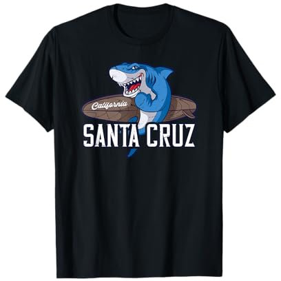 Santa Cruz California Vintage Retro Hai mit Surfbrett T-Shirt