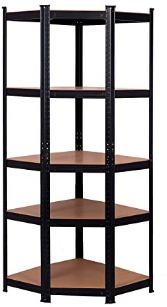 Catter House Hans Plus Eckregal aus Metall, 70 x 40 x 180 cm, Schwarz, mit Stahlgestell mit 5 verstellbaren Böden, belastbar bis 875 kg, für den privaten und professionellen Gebrauch
