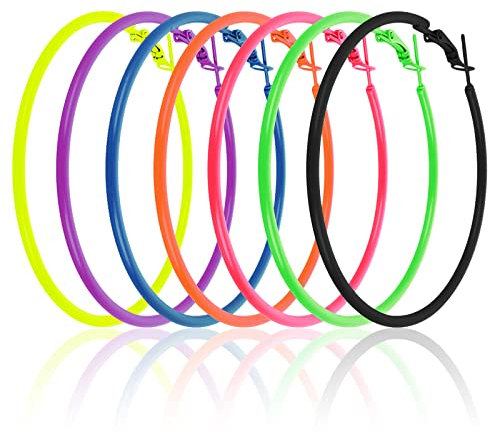 Vintage Neon Creolen Ohrringe - Große, Leichte 80er Jahre Party Accessoires für Damen