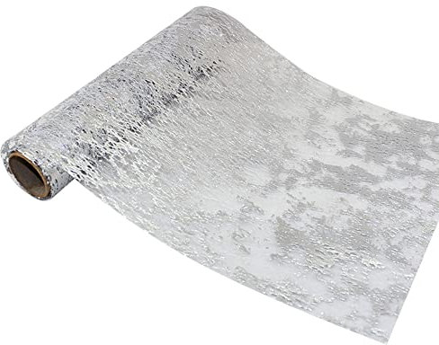 Pailletten Tischläufer, Rechteck Elegante Mesh Tischdecke mit Beschicht Glänzend Tischwäsche Tischband Tischdeko für Hochzeit, Weihnachten, Party,Kommunionen, Taufen Geburtstag,Silber,29cm ×5m