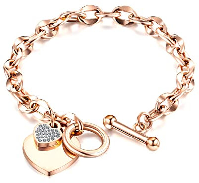 MAIXINNEW Heart Bracelet for Women, Jewellery Gifts for Girl Mum Lover Wife, Birthday Christmas Valentines Mothers Day Gift (Pink Gold)