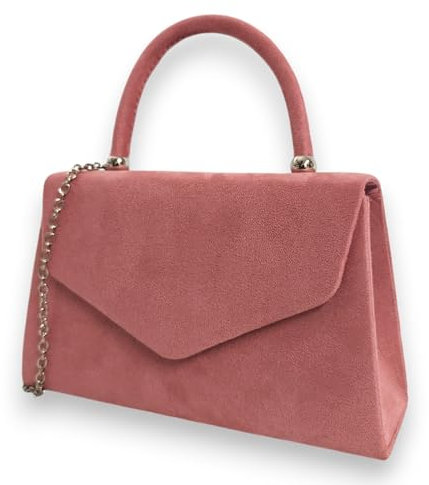 fi9® Sac à main rétro en daim pour mariage, fête, bal de fin d'année, soirée, vieux rose, medium